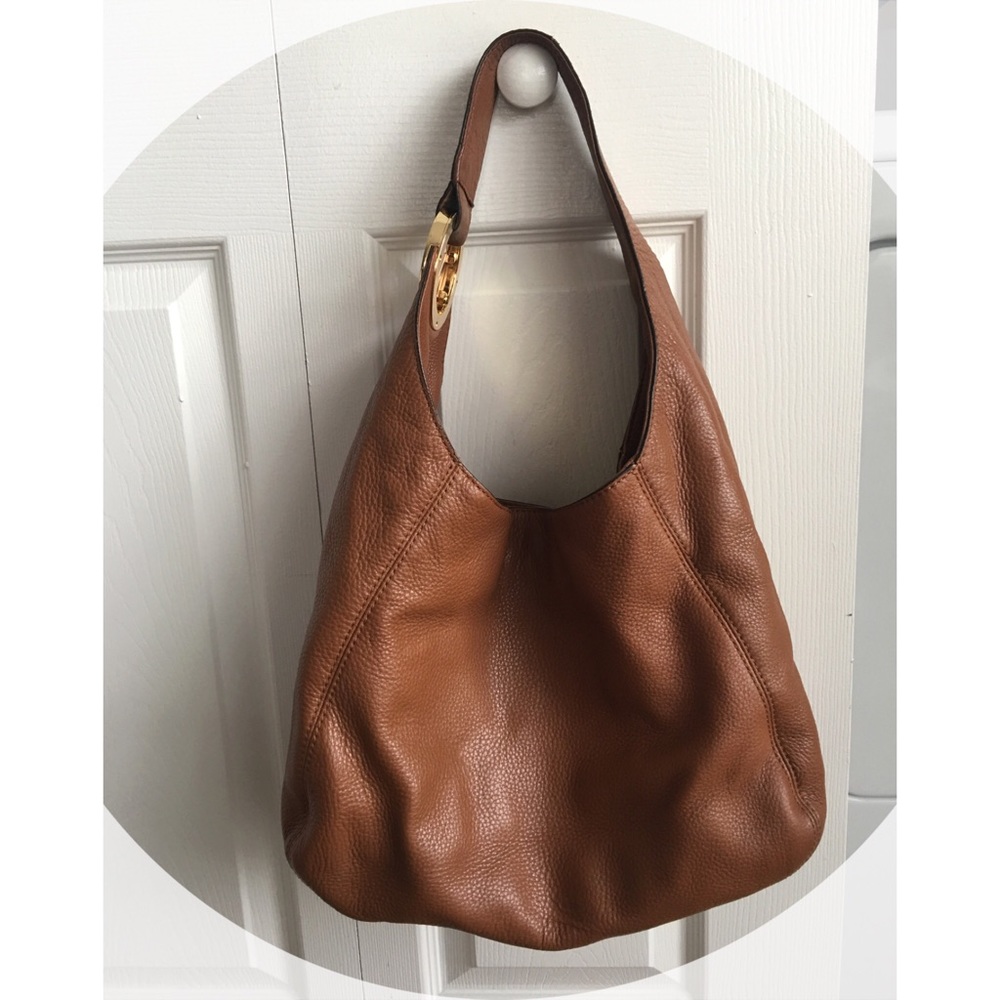 camel colored MK satchel handbag